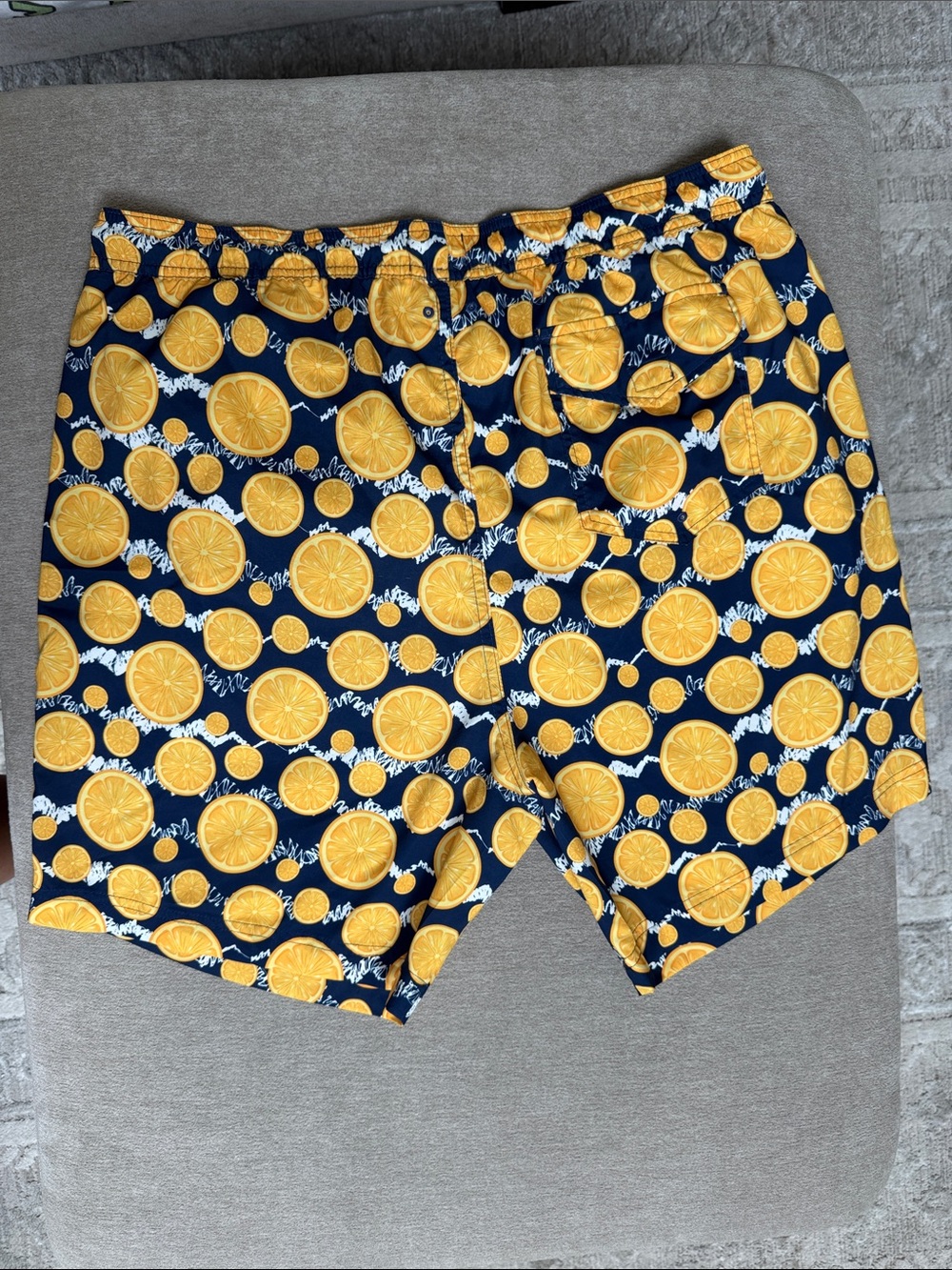 Men's Navy Swim Board Shorts with Yellow Citrus Print - Picture 3 of 8